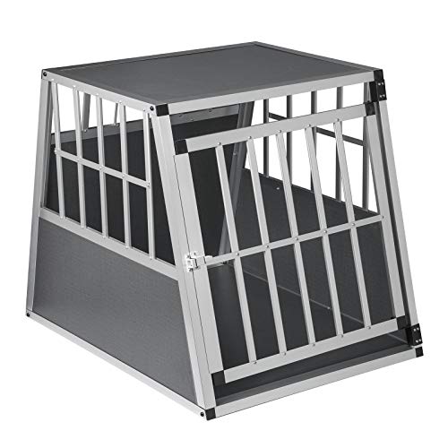 EUGAD Transportín de Aluminio para Perros Gatos Mascotas Jaula Transporte de Viaje para Mascotas Trapezoidal 1 Puerta Gris/Plata 0005LL