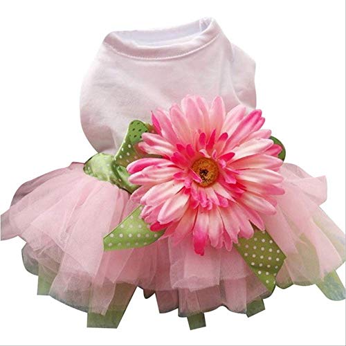 FDCLD Transer Perro Vestido Princesa Gasa de Malla de Encaje Tutu Vestidos sin Mangas Camiseta Ropa para Perros con Girasol para Mascotas pequeñas Perros Venta por Mayor 25X35 cm Flor