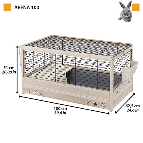 Ferplast Jaula de Madera para Conejos Arena 100, Conejillos de Indias, para pequeños Animales, Conejera con Accesorios incluidos, 100 x 62,5 x h 51 cm Negro