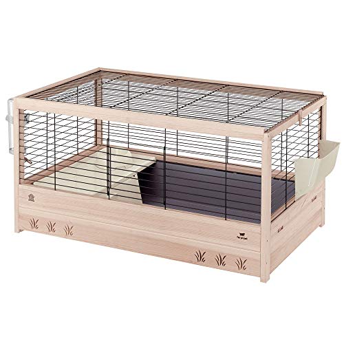 Ferplast Jaula de Madera para Conejos Arena 100, Conejillos de Indias, para pequeños Animales, Conejera con Accesorios incluidos, 100 x 62,5 x h 51 cm Negro