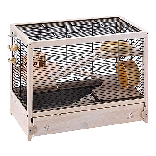 Ferplast Jaula de Madera para hámsteres HAMSTERVILLE, Casa para ratoncillos y pequeños roedores, Estructura en Varios Niveles, Accesorios incluidos, 60 x 34 x 49 cm Negro