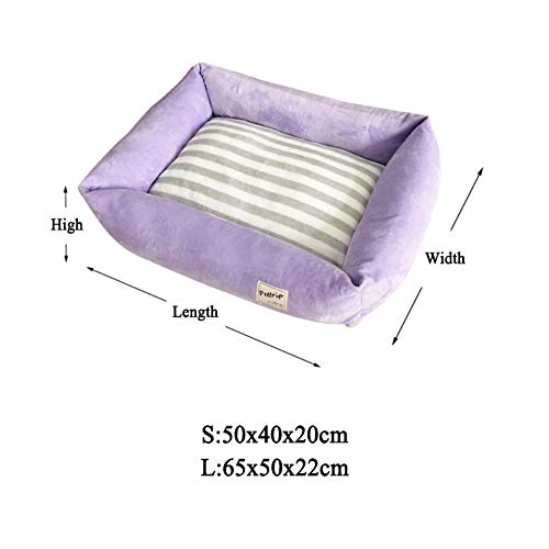 FHKGCD Winter Soft Plush Warming Pet Dog Bed Waterproof Bottom Detachable Dogs Beds For Small Medium Puppy Cats House Mats,Light Pink,L 65X50X22Cm