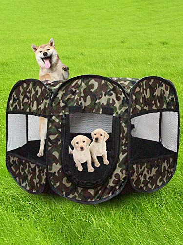 Finelyty Tienda Octogonal Impermeable de Camuflaje Valla Perro Gato Parque Infantil Cajas Portátiles Mascota Plegable