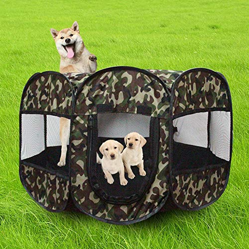 Finelyty Tienda Octogonal Impermeable de Camuflaje Valla Perro Gato Parque Infantil Cajas Portátiles Mascota Plegable