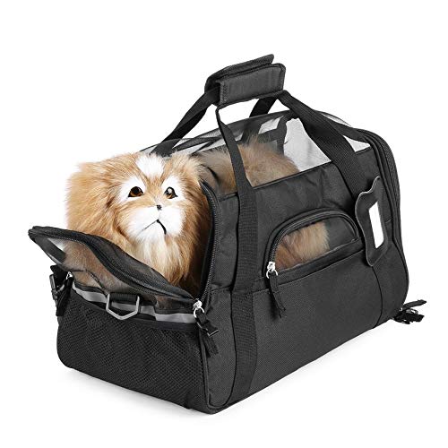 FinukGo - Bolsa Impermeable de Nailon 600D para Perros y Gatos, para Transportar Animales al Aire Libre, cómoda y Suave para Animales pequeños, Color Negro