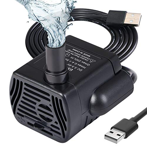 flintronic® Bomba de Agua, Bomba Sumergible, Bomba de Agua USB 200L/H para Acuario Estanque Pecera Fuente Circulación DC 3.5-9V 1-3W (0.4-1.5m)