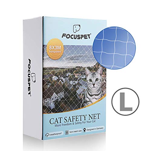 Focuspet Red de Proteccióno para Gatos, 3 X 8M Red de Seguridad Animales para Balcones y Ventana Red de Grilla de Protección Transparente Se Puede Cortar