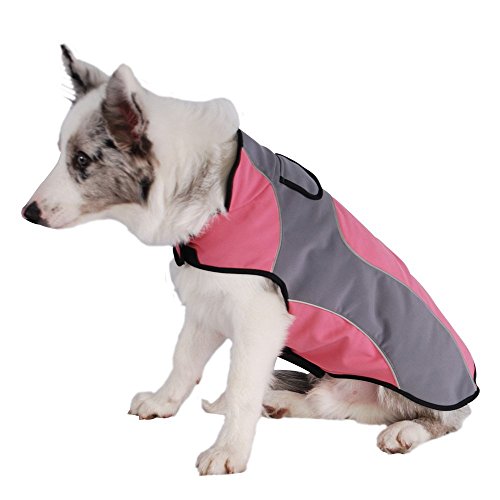 FOSINZ Chaquetas para Perros a Prueba de Agua Reflectante Transpirable Ligero Ajustable Velcro Impermeable para Mascotas para Perros pequeños Grandes medianos Deportes al Aire Libre Senderismo-M