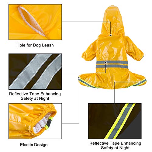 FREESOO Chubasqueros Impermeables para Mascotas Perros con Capucha para Perro Mediano y Grande con Collar Agujero Tiras Reflectoras Transpirable Impermeable Chaqueta para Lluvia