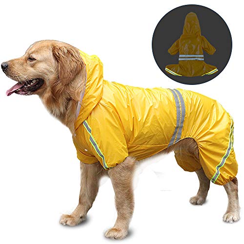 FREESOO Chubasqueros Impermeables para Mascotas Perros con Capucha para Perro Mediano y Grande con Collar Agujero Tiras Reflectoras Transpirable Impermeable Chaqueta para Lluvia