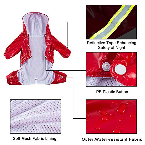 FREESOO Chubasqueros Impermeables para Mascotas Perros con Capucha para Perro Mediano y Grande con Collar Agujero Tiras Reflectoras Transpirable Impermeable Chaqueta para Lluvia