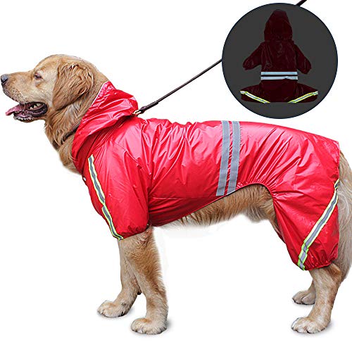 FREESOO Chubasqueros Impermeables para Mascotas Perros con Capucha para Perro Mediano y Grande con Collar Agujero Tiras Reflectoras Transpirable Impermeable Chaqueta para Lluvia