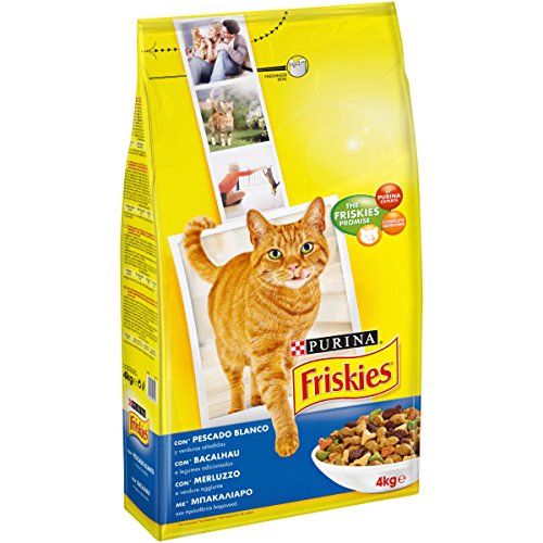 Friskies Purina Alimento Seco para Gato Adulto con Bacalao y Verduras Añadidas 4 kg