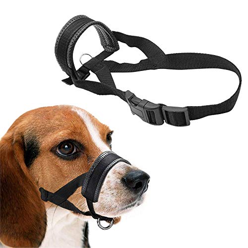 Galaxer Ajustable Boquilla para Perros Bucle Material de Nylon de Servicio Pesado Bozal para Perros con Multi-Tamaño y Protección de Franela para Perros Pequeños, Medianos y Grandes