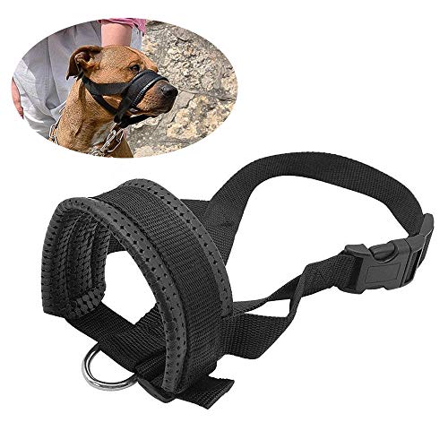 Galaxer Ajustable Boquilla para Perros Bucle Material de Nylon de Servicio Pesado Bozal para Perros con Multi-Tamaño y Protección de Franela para Perros Pequeños, Medianos y Grandes