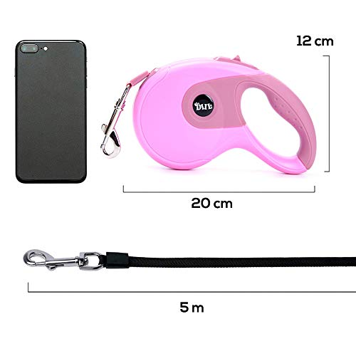 Galaxer Correa para Perros, 5M Mascota Correa Retractil de Nylon para Perro Correa Extensible con un Botón de Rotura y Bloqueo y Cómodo Agarre de la Man para Entrenar a Pie o Trotar (Rosa)