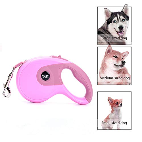 Galaxer Correa para Perros, 5M Mascota Correa Retractil de Nylon para Perro Correa Extensible con un Botón de Rotura y Bloqueo y Cómodo Agarre de la Man para Entrenar a Pie o Trotar (Rosa)