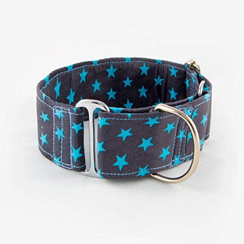 Galguita Amelie, 5cm Ancho Talla L (40cm - 49cm), Collar para Perro antiescape. Estrellas Azules.