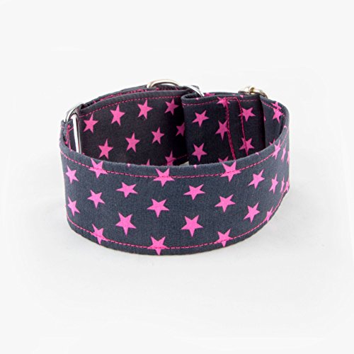 Galguita Amelie, 5cm Ancho Talla L (40cm - 49cm), Collar para Perro Antiescape. Estrellas Rosas.