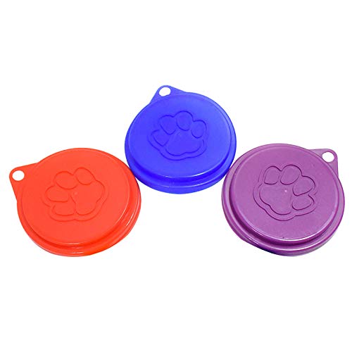 Gaoominy 2 Piezas Cubiertas de Alimentos de Hojuela de Lata para Perro Mascota Reutilizable con Estampado Tapas de Plástico de Latas de Mascotas Frescas -Color Aleatorio