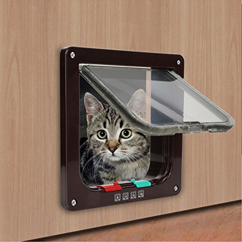 Gatera para puerta de Top Munster, kit de puerta de 4 sistemas de apertura para gato con cerradura, para animales pequeños, marco telescópico, fácil instalación