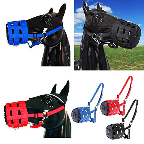 GCSEY Fácil Breathe Boca Caballo Cubierta De Seguridad De La Mascarilla Anti Bite Correa Ajustable Pastoreo Bozal De Nylon Espesado Al Aire Libre Pasto Equina,Negro,S