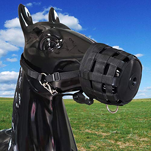 GCSEY Fácil Breathe Boca Caballo Cubierta De Seguridad De La Mascarilla Anti Bite Correa Ajustable Pastoreo Bozal De Nylon Espesado Al Aire Libre Pasto Equina,Negro,S