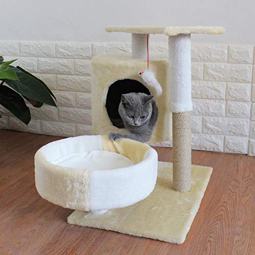 gengxinxin para Gatos con Árbol para Gatos Gatos Rascador con Four Seasons Cat Crawlcat Nest Cat Tree Solid Wood Un Estante para Gatos Pequeño Holding Column Board con Nest Jump Cat House-Light Grey