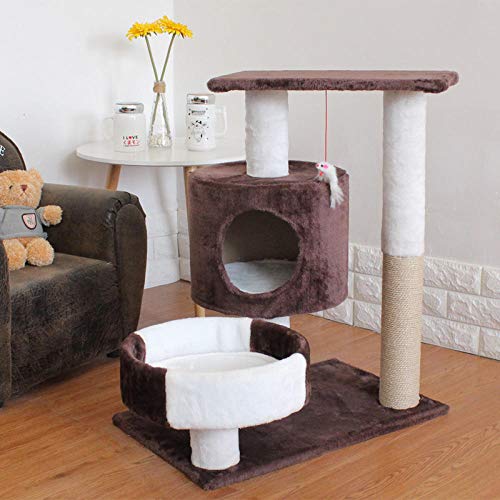 gengxinxin para Gatos con Árbol para Gatos Gatos Rascador con Four Seasons Cat Crawlcat Nest Cat Tree Solid Wood Un Estante para Gatos Pequeño Holding Column Board con Nest Jump Cat House-Light Grey