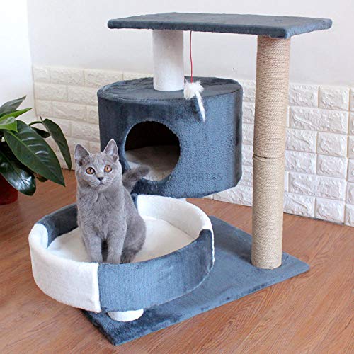 gengxinxin para Gatos con Árbol para Gatos Gatos Rascador con Four Seasons Cat Crawlcat Nest Cat Tree Solid Wood Un Estante para Gatos Pequeño Holding Column Board con Nest Jump Cat House-Light Grey