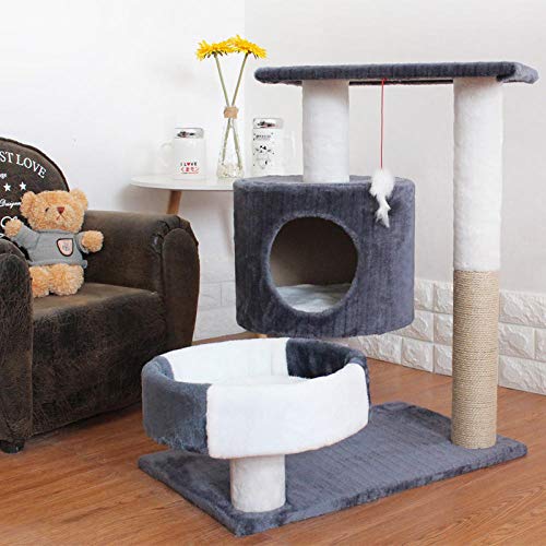 gengxinxin para Gatos con Árbol para Gatos Gatos Rascador con Four Seasons Cat Crawlcat Nest Cat Tree Solid Wood Un Estante para Gatos Pequeño Holding Column Board con Nest Jump Cat House-Light Grey