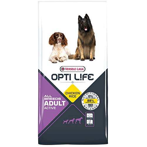 Global Pienso para Perros OPTI Life Adult Active con Pollo y arroz | Pienso para Perros Versele Laga | Comida para Perros 12,5 kgs