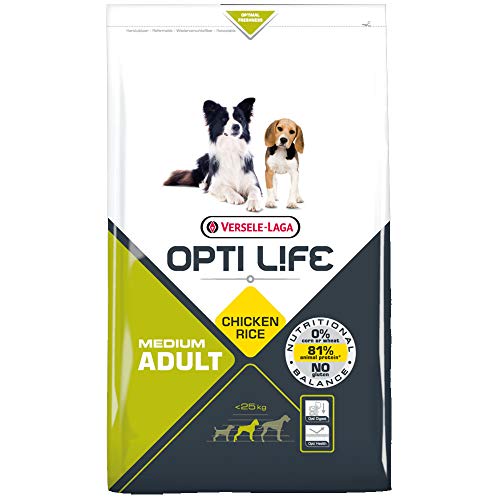 Global Pienso para Perros OPTI Life Adult Medium con Pollo y arroz | Pienso para Perros de Raza Mediana Versele Laga | Comida para Perros 12,5 kgs