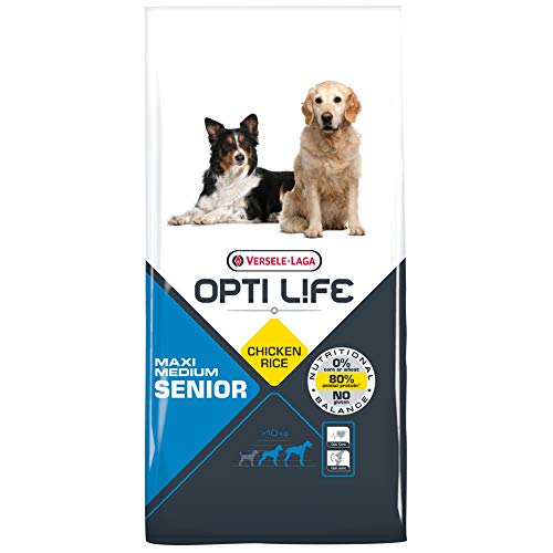 Global Pienso para Perros OPTI Life Senior Medium y Maxi con Pollo y arroz | Pienso para Perros de Raza Media y Grande Versele Laga | Comida para Perros 12,5 kgs