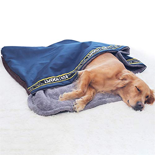 GODGETS 2 in 1 Cama de Perro, Saco de Dormir, Estera para Perros, Teddy Fleece, Cama y Edredón para Perros y Gatos，Armada，60×50×33 CM，S