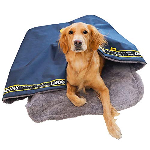 GODGETS 2 in 1 Cama de Perro, Saco de Dormir, Estera para Perros, Teddy Fleece, Cama y Edredón para Perros y Gatos，Armada，60×50×33 CM，S