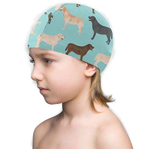 Gorro de Natacion, Gorro de baño, Cute Labradors Yellow Chocolate Black Lab Pet Dogs Swimming Cap for Kids Junior Swim Caps-Waterproof Long Hair Swim Hat Cover Ears Comfortable Bathing Cap