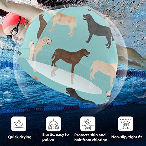 Gorro de Natacion, Gorro de baño, Cute Labradors Yellow Chocolate Black Lab Pet Dogs Swimming Cap for Kids Junior Swim Caps-Waterproof Long Hair Swim Hat Cover Ears Comfortable Bathing Cap