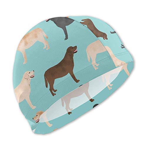 Gorro de Natacion, Gorro de baño, Cute Labradors Yellow Chocolate Black Lab Pet Dogs Swimming Cap for Kids Junior Swim Caps-Waterproof Long Hair Swim Hat Cover Ears Comfortable Bathing Cap