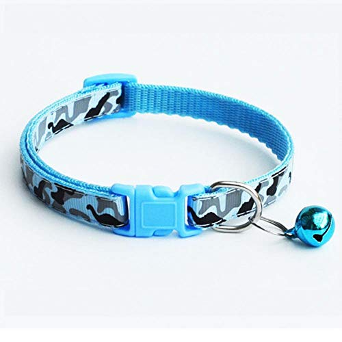 GOUSHENG Mascotas Perros Seguridad Casual Nylon Collar De Perro Correa para El Cuello Camo Bell Ajustable Collar De Perro De Mascota Venta, Azul, M