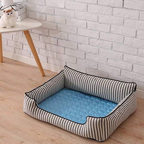 Greetuny Almohadilla de Hielo para Mascotas Verano Esterilla refrigerante Keep Cool para Perros o Gatos Camas de Perro Sofa (L:70 * 56cm, Azul)