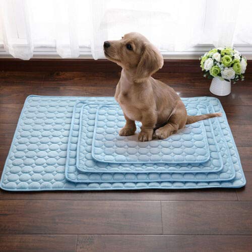 Greetuny Almohadilla de Hielo para Mascotas Verano Esterilla refrigerante Keep Cool para Perros o Gatos Camas de Perro Sofa (L:70 * 56cm, Azul)