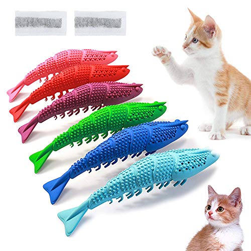 Greetuny Juguete de Hierba gatera rellenable Gatos, Limpieza de Dientes de Peces, Cepillo de Dientes para Gatos, Regalo de Mascotas, Color al Azar