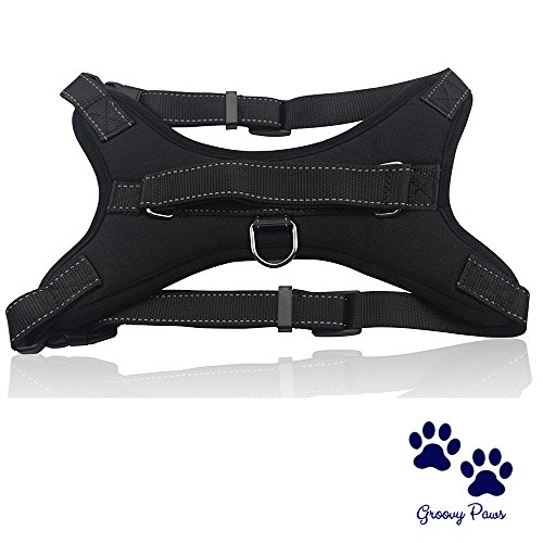 GroovyPaws - Arnés para perro que no tire reflectante, ajustable, para perro o collar, chaleco de servicio, chaleco acolchado para el cuerpo del perro, arnés para caminar con asa (S)