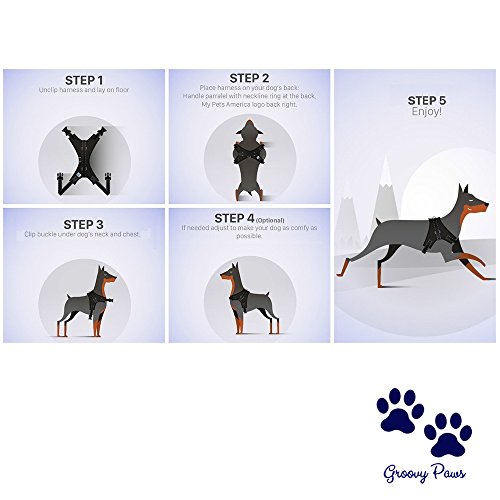 GroovyPaws - Arnés para perro que no tire reflectante, ajustable, para perro o collar, chaleco de servicio, chaleco acolchado para el cuerpo del perro, arnés para caminar con asa (S)