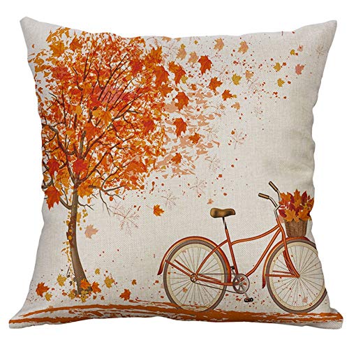 Gspirit 4 Pack otoño Arce Bicicleta Algodón Lino Throw Pillow Case Funda de Almohada para Cojín 45x45 cm