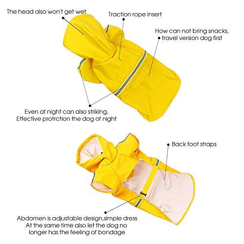 gudong Perro Chubasqueros-Abrigo Impermeable para Perros Ligero con Tira Reflectante para Perros medianos Grandes pequeños (Amarillo L)