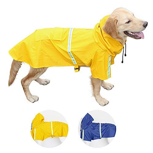 gudong Perro Chubasqueros-Abrigo Impermeable para Perros Ligero con Tira Reflectante para Perros medianos Grandes pequeños (Amarillo L)