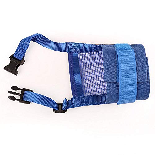 Gulunmun Bocadillo de Boca de Perro Anti-mordida de Corteza para Perros Grandes pequeños Malla de Nylon Ajustable Bozales de Perro Transpirables Accesorios para Mascotas-Azul, L