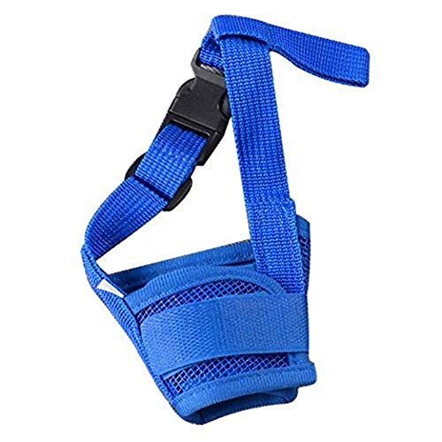 Gulunmun Bocadillo de Boca de Perro Anti-mordida de Corteza para Perros Grandes pequeños Malla de Nylon Ajustable Bozales de Perro Transpirables Accesorios para Mascotas-Azul, L